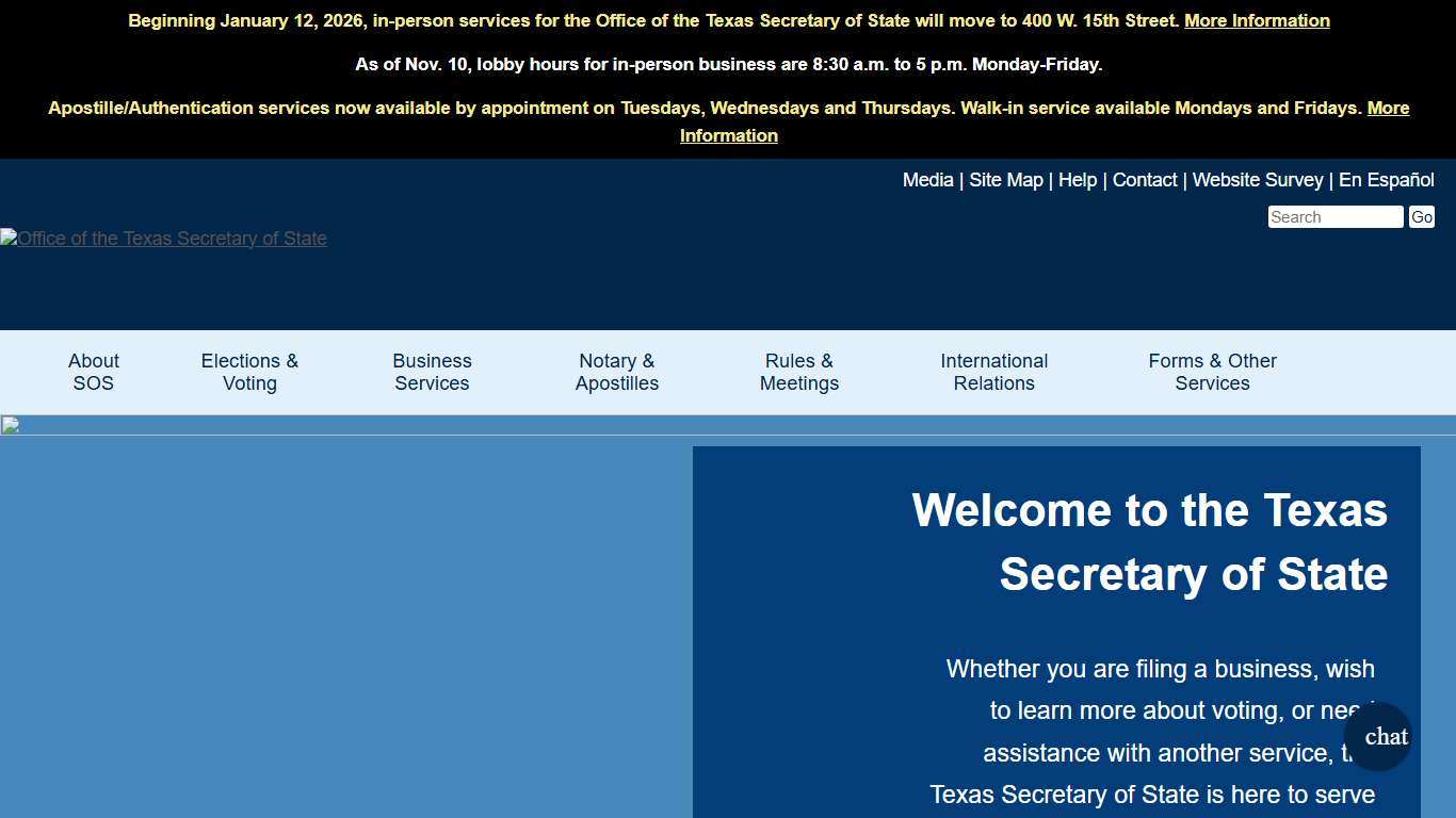 Welcome to the Texas Secretary of State